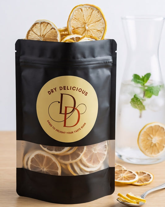 Dry Delicious dehydrated lemon wheels in a resealable pouch
